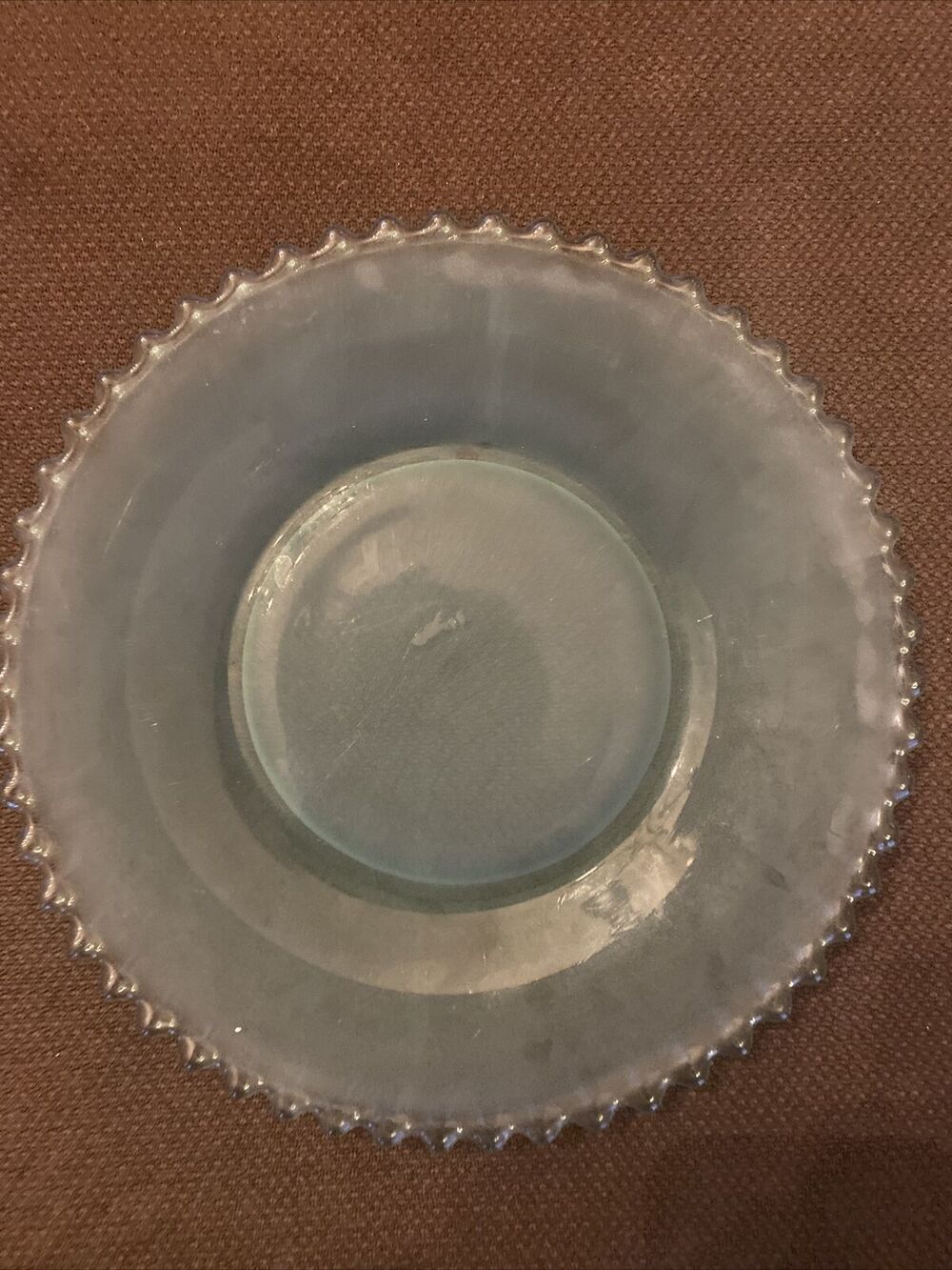 VTG Clear Glass Sunburst Turquoise Teal Transparent Plate Dish Size